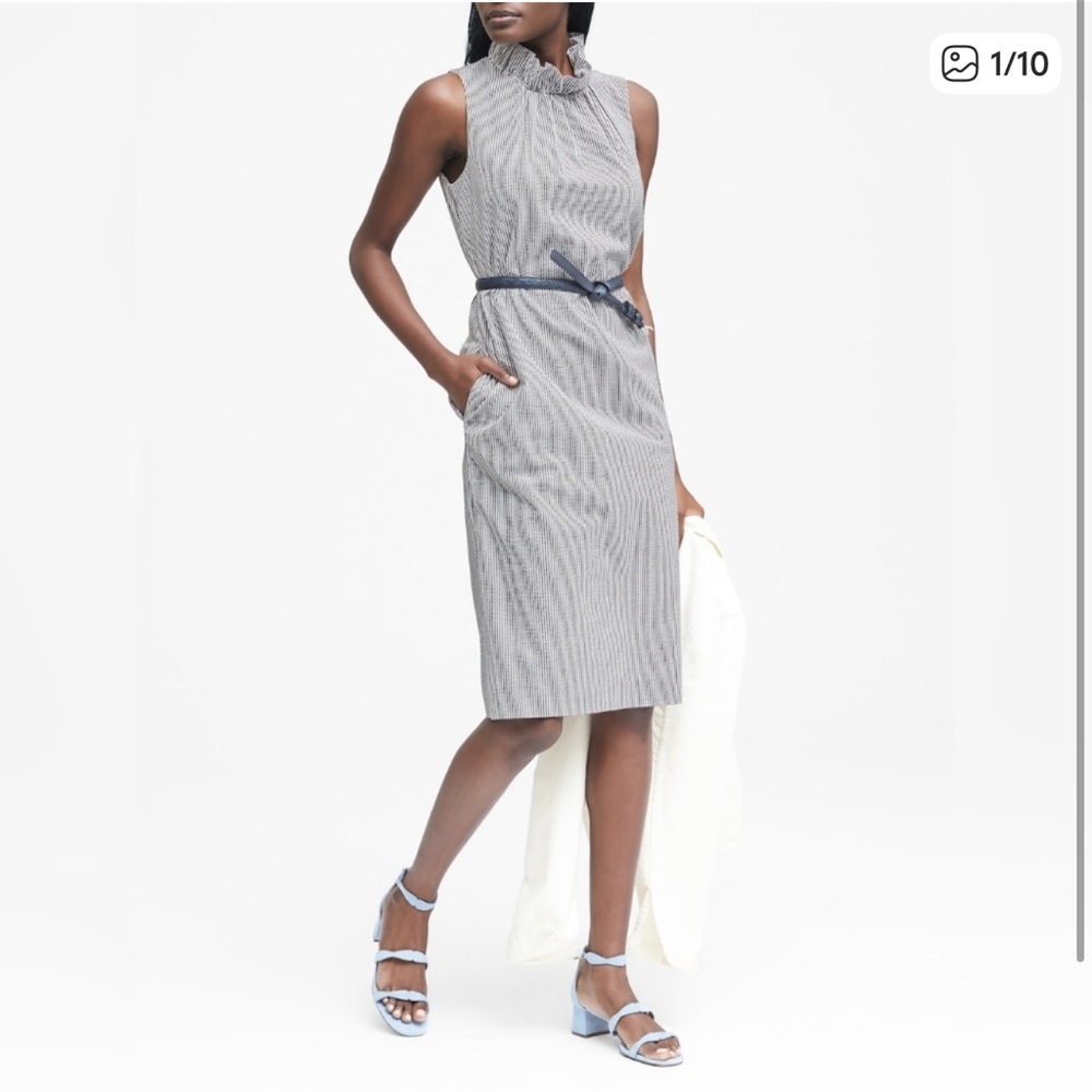 Banana Republic Seersucker ruffle necked sheath dress